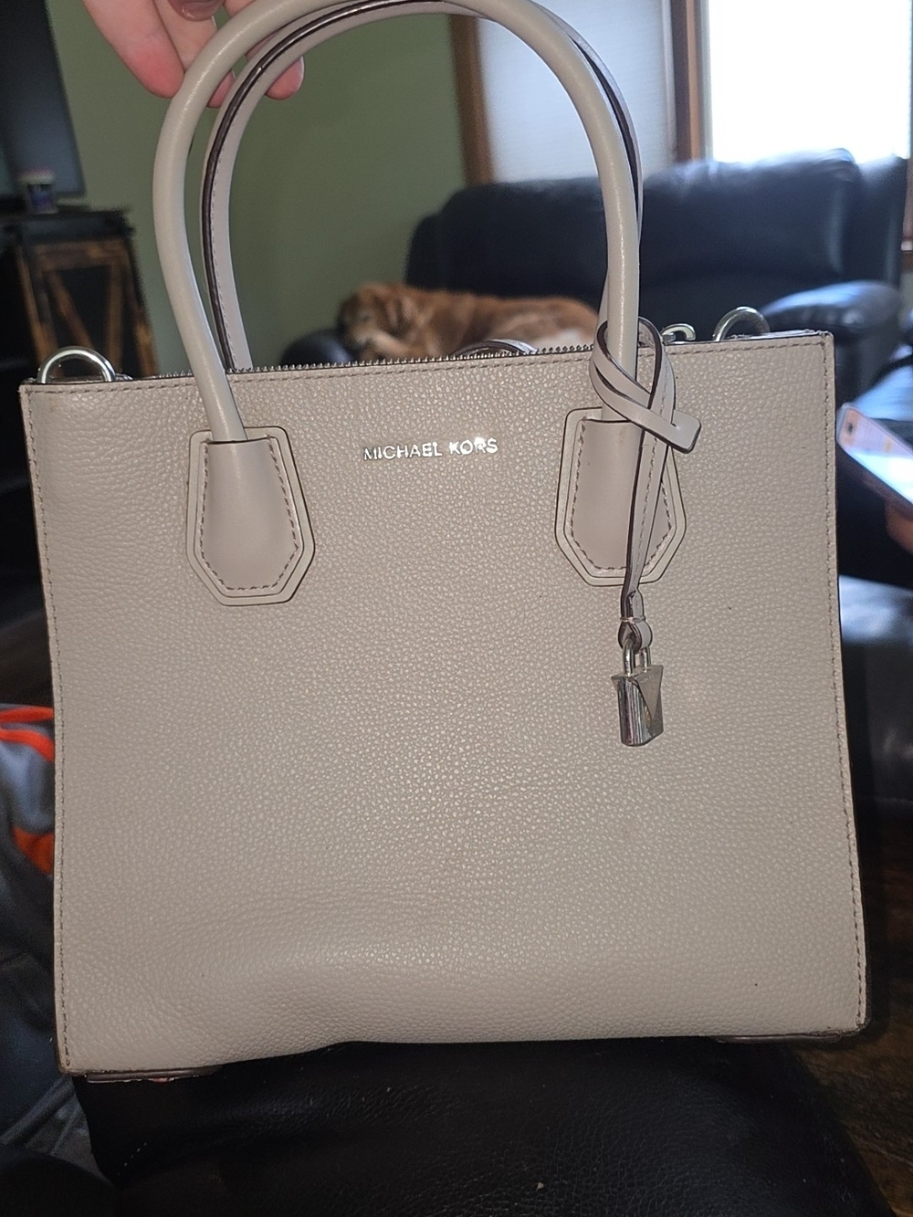 Michael Kors Pebbled Leather Satchel in Light Taupe